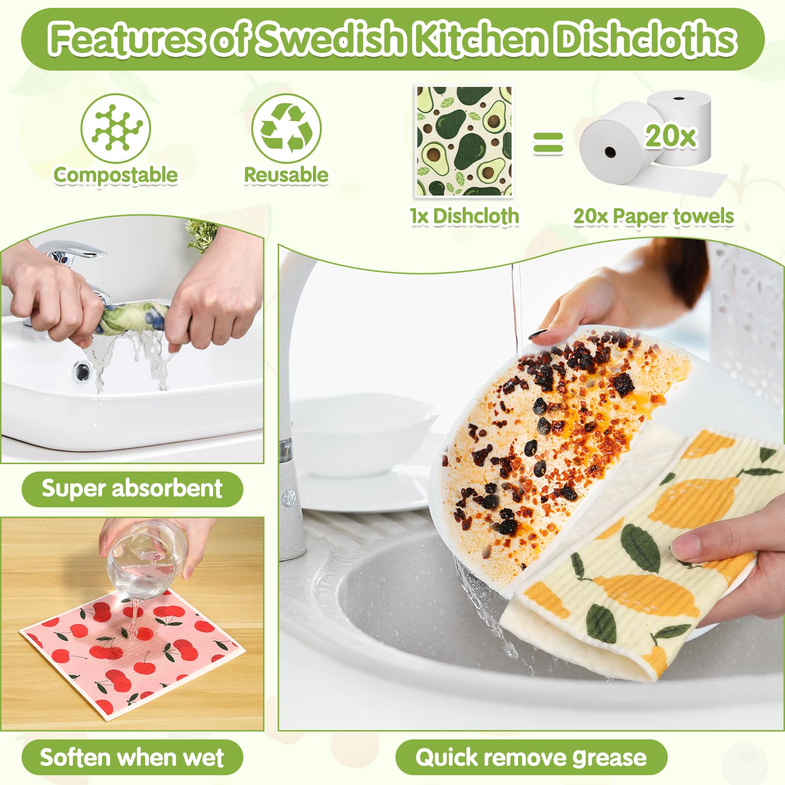 Swedish Dishcloths for Kitchen Reusable Kitchen Towels