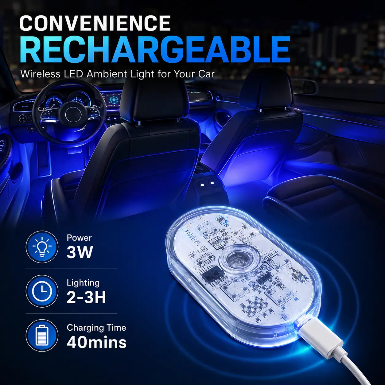 Rechargeable Touch Sensor Car Ambient Light